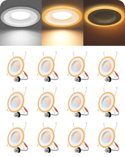 EDISHINE Dimmable 12 Pack 4 Inch 5CCT LED Recessed Lighting with Night Light-HCRL04B