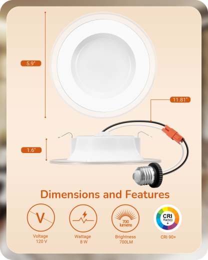 EDISHINE Dimmable 12 Pack 4 Inch 5CCT LED Recessed Lighting with Night Light-HCRL04B