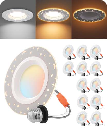 EDISHINE Dimmable 12 Pack 4 Inch 5CCT LED Recessed Lighting with Night Light-HCRL04C