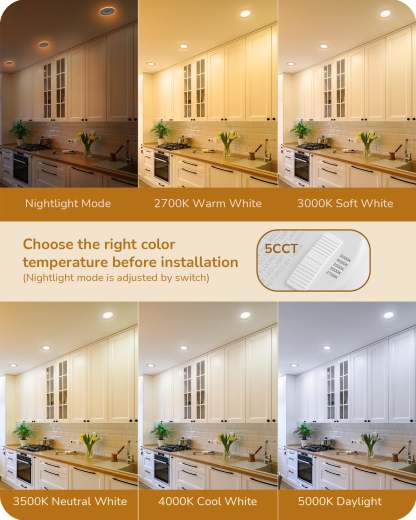 EDISHINE Dimmable 12 Pack 4 Inch 5CCT LED Recessed Lighting with Night Light-HCRL04C