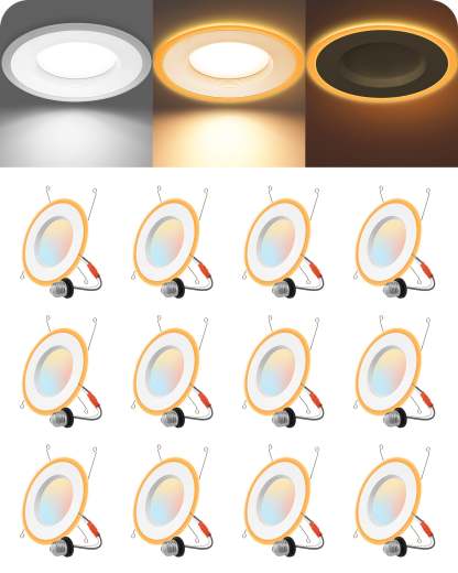EDISHINE Dimmable 12 Pack 6 Inch 5CCT LED Recessed Lighting with Night Light-HCRL06B