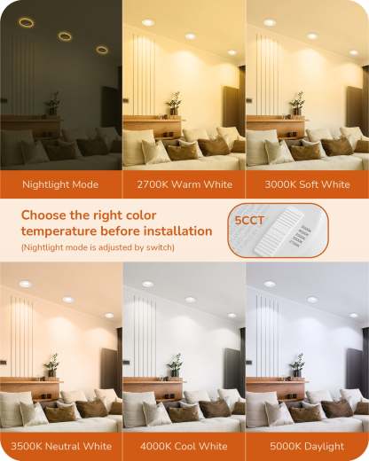 EDISHINE Dimmable 12 Pack 6 Inch 5CCT LED Recessed Lighting with Night Light-HCRL06B