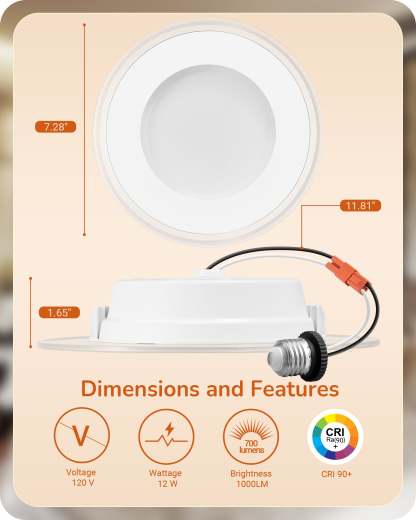 EDISHINE Dimmable 12 Pack 6 Inch 5CCT LED Recessed Lighting with Night Light-HCRL06B