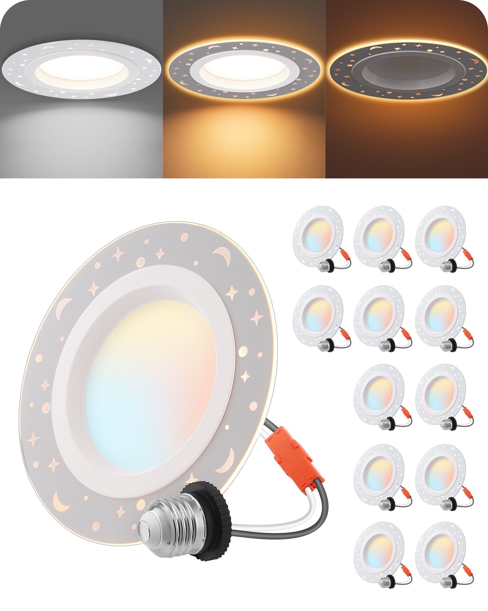 EDISHINE Dimmable 12 Pack 6 Inch 5CCT LED Recessed Lighting with Night Light-HCRL06C