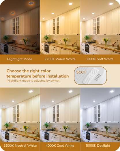 EDISHINE Dimmable 12 Pack 6 Inch 5CCT LED Recessed Lighting with Night Light-HCRL06C