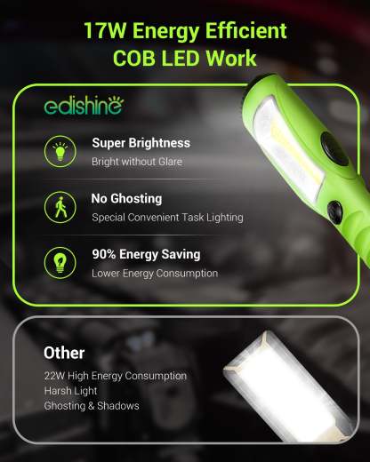 EDISHINE 15ft 2000LM COB LED Work Light with Cord 16 Gauge SJTW-HCWL01B-B2B