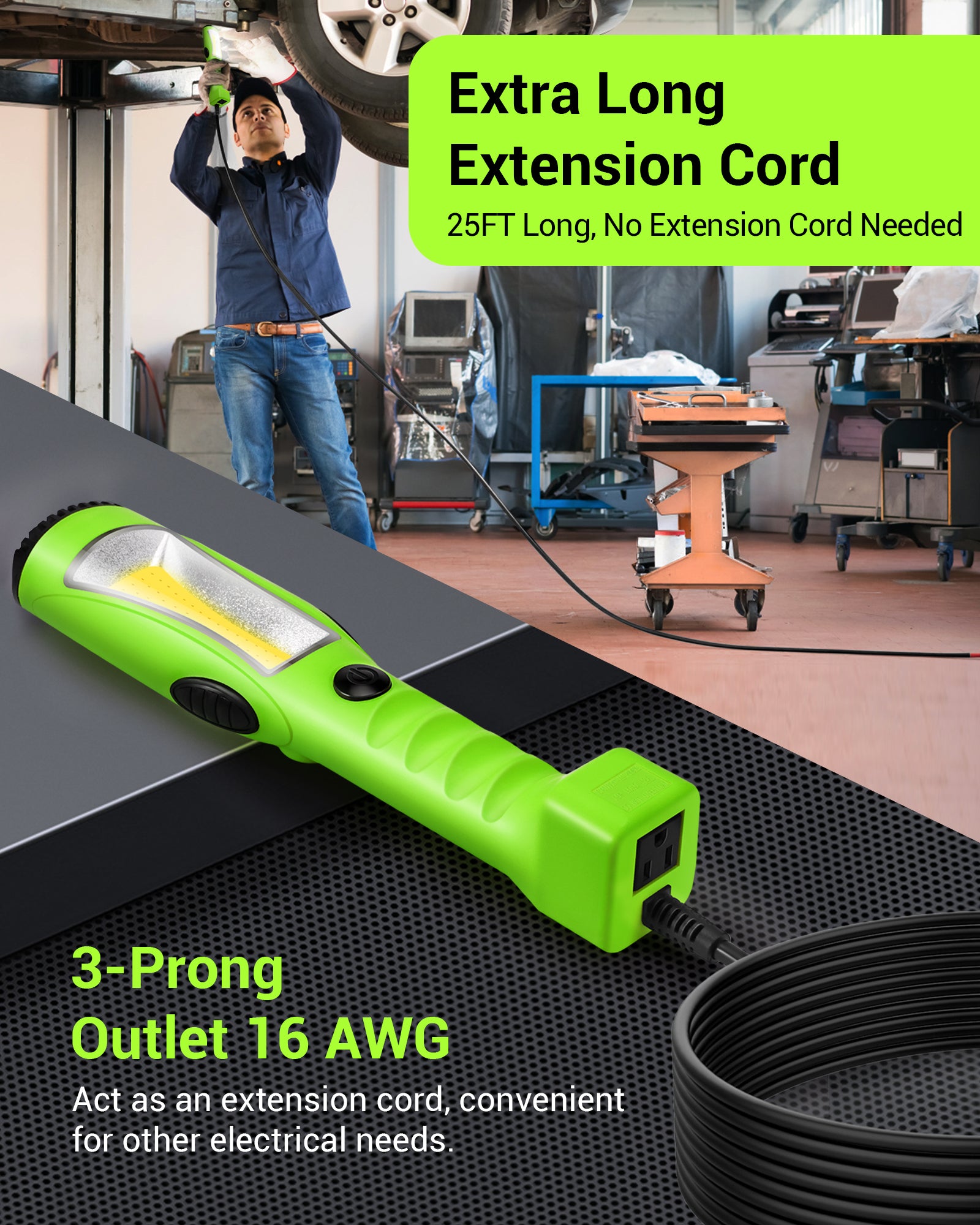 缺货下架EDISHINE 25ft 2000LM COB LED Work Light with Cord 16 Gauge SJTW-HCWL02B