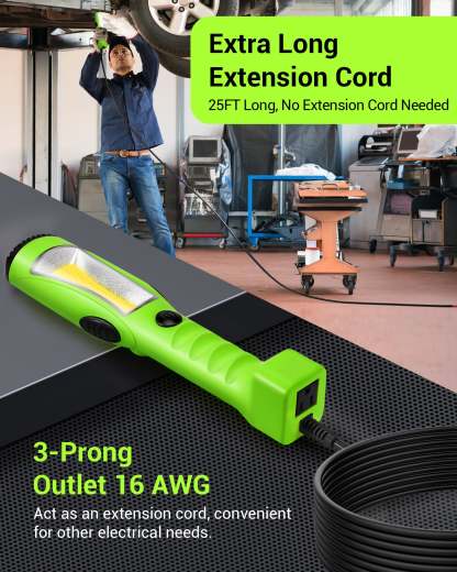 EDISHINE 25ft 2000LM COB LED Work Light with Cord 16 Gauge SJTW-HCWL02B-B2B