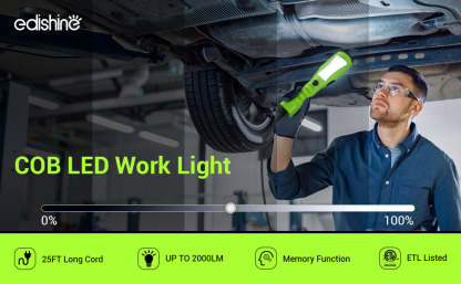 EDISHINE 25ft 2000LM COB LED Work Light with Cord 16 Gauge SJTW-HCWL02B-B2B