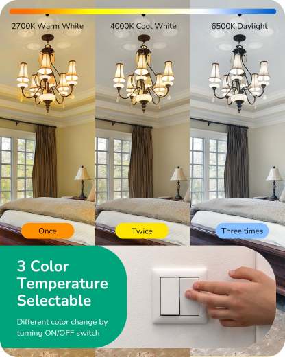EDISHINE Dimmable LED Light Bulb, 800LM, 3 Color Temperature 2700K/4000K/6500K A19 LED Bulb, Energy Saving 9W(60W Equivalent), E26 Base Light Bulbs for Bedroom, Living Room, 8 Pack-HDCC19A
