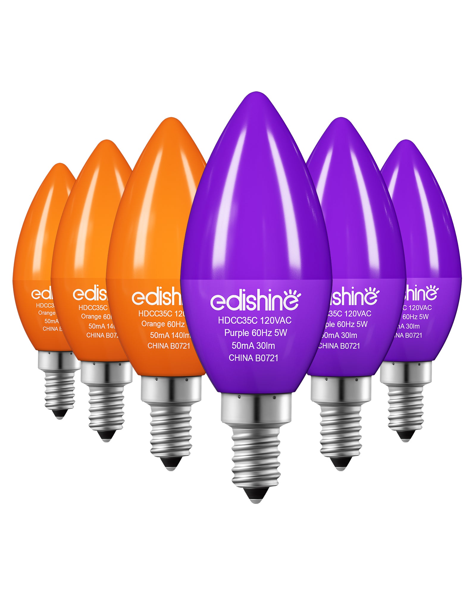 EDISHINE 20 Pack Purple & Orange Dimmable Light Bulb HDCC20C