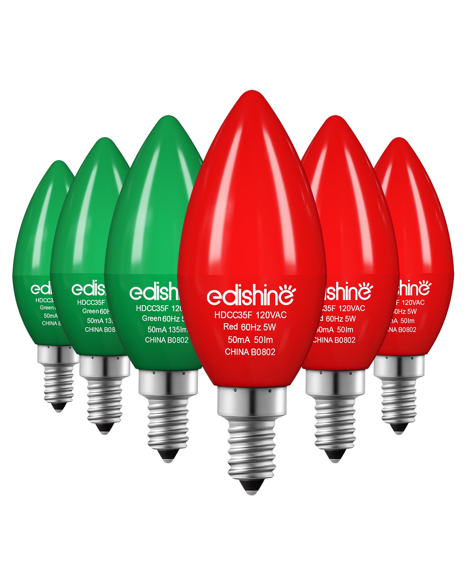 缺货下架EDISHINE Dimmable Red Green Light Bulb (6 Pack)-HDCC35J