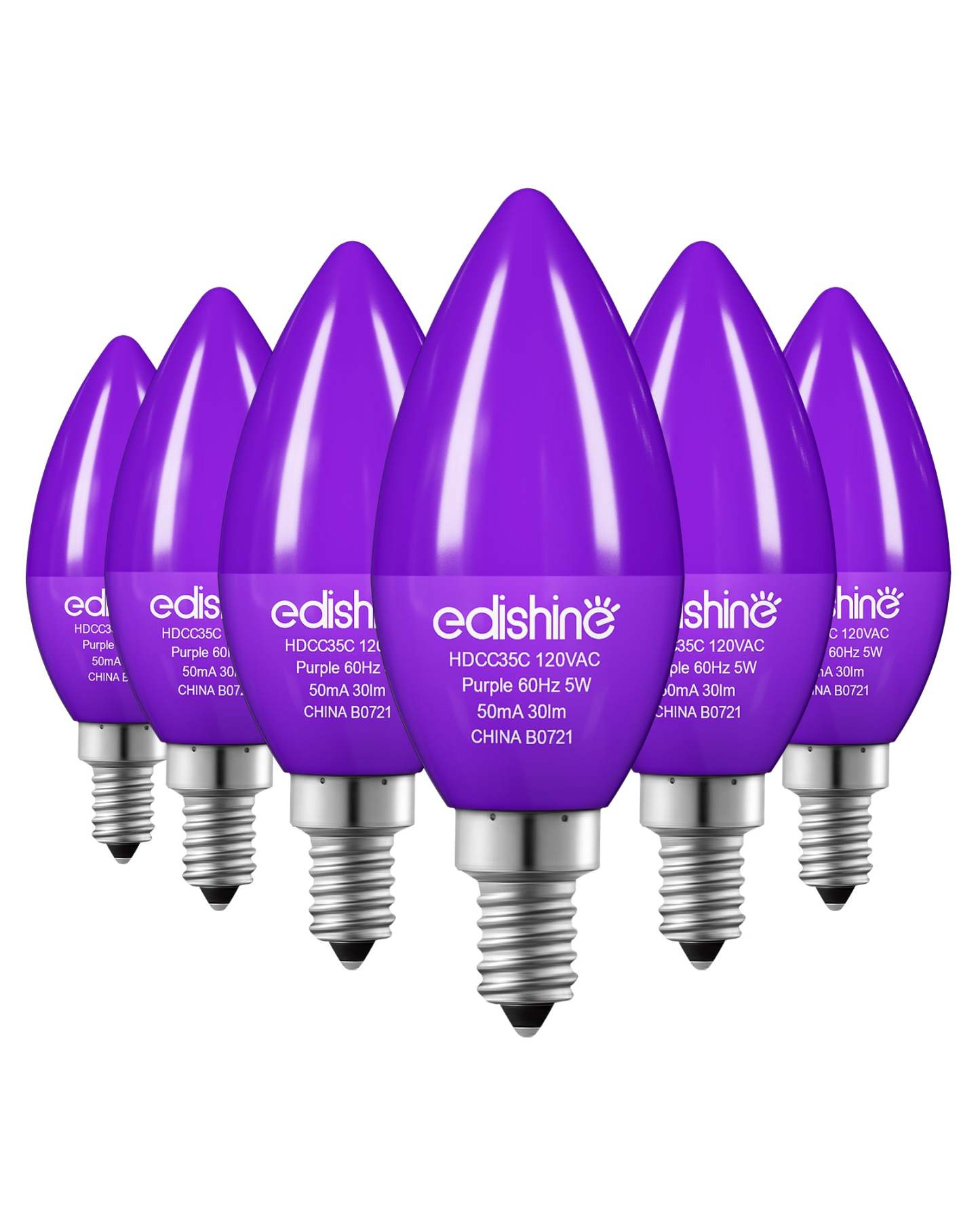 EDISHINE 6 Pack Dimmable Purple Light Bulb-HDCC35A