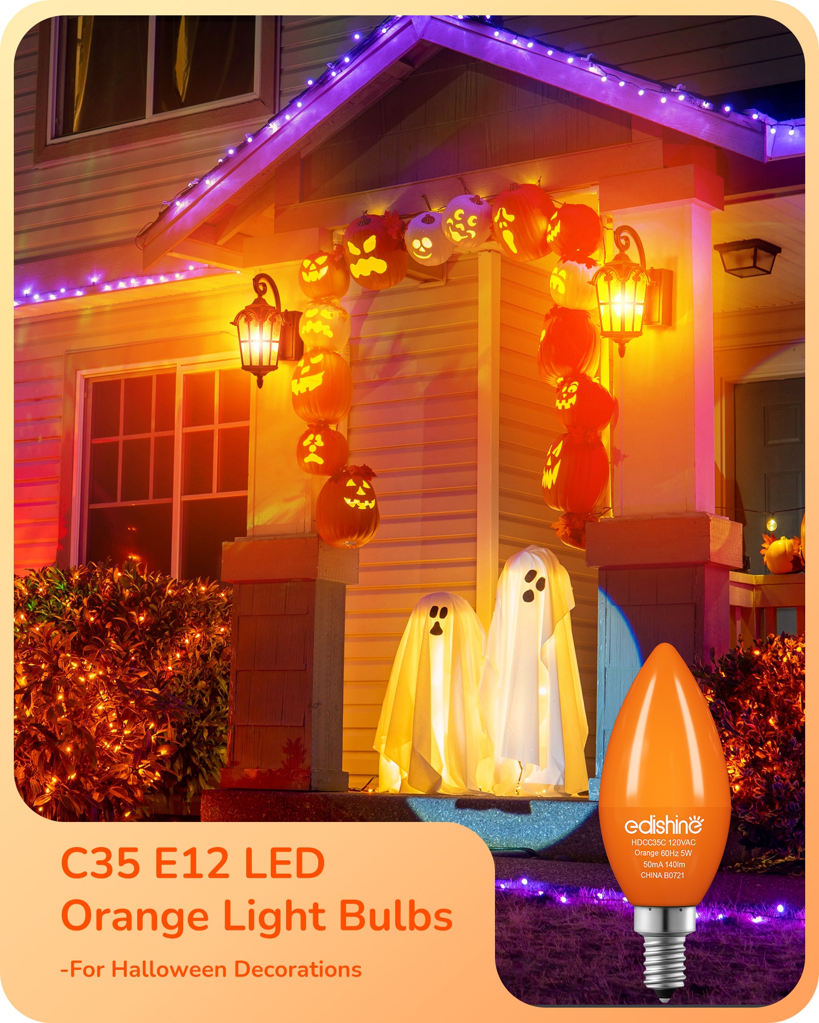 缺货下架EDISHINE 6 Pack Orange Dimmable Light Bulb-HDCC35B