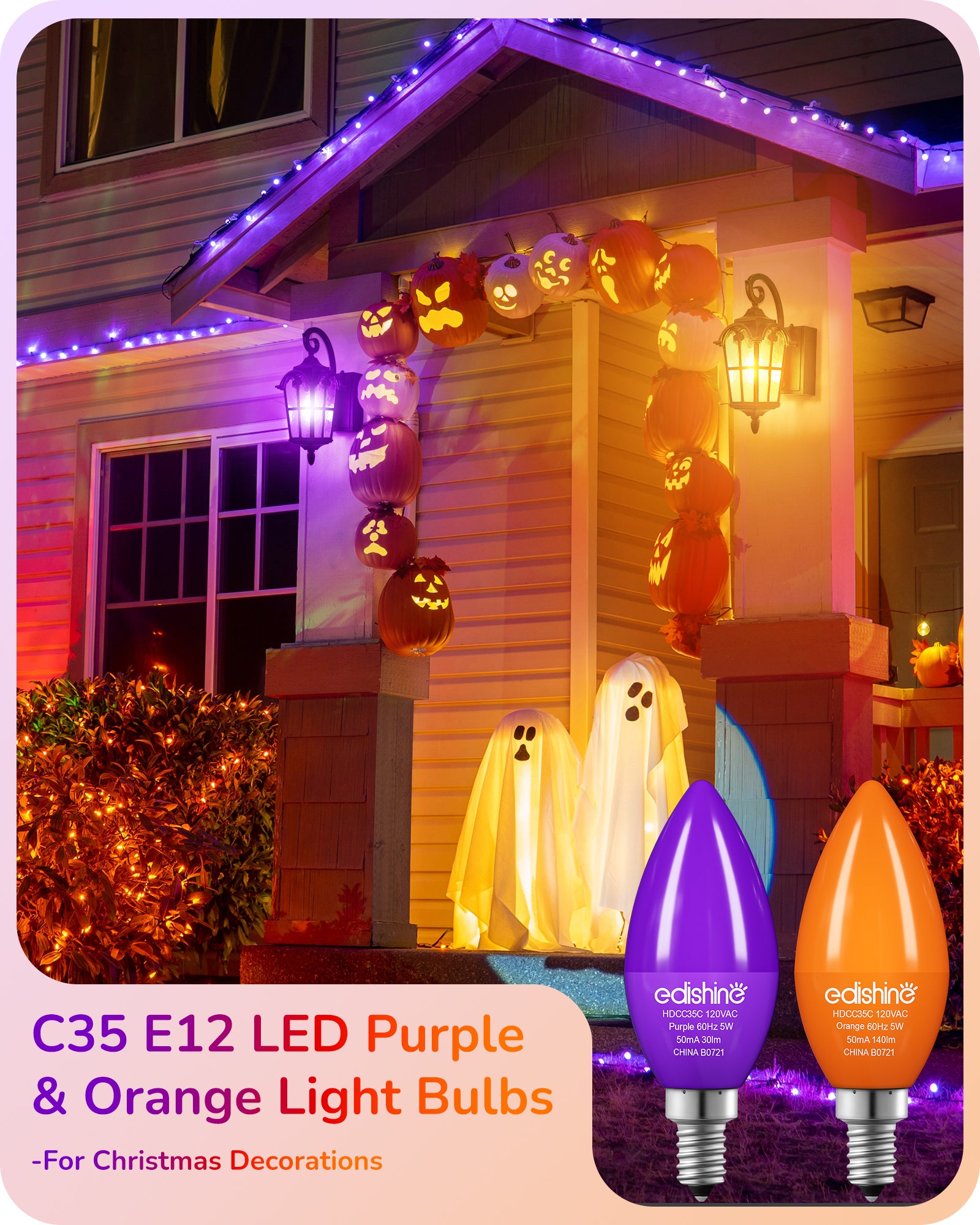 缺货下架EDISHINE 6 Pack Purple & Orange Dimmable Light Bulb-HDCC35C