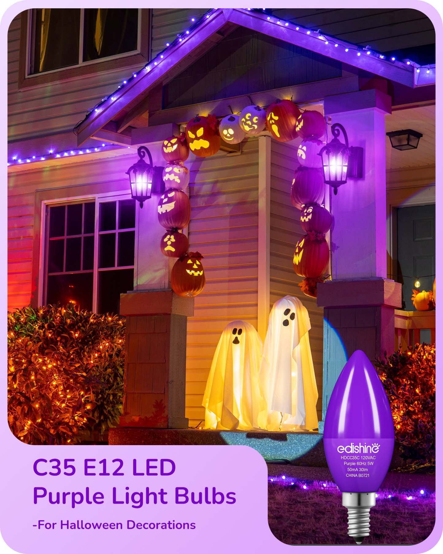 EDISHINE 6 Pack Dimmable Purple Light Bulb-HDCC35A