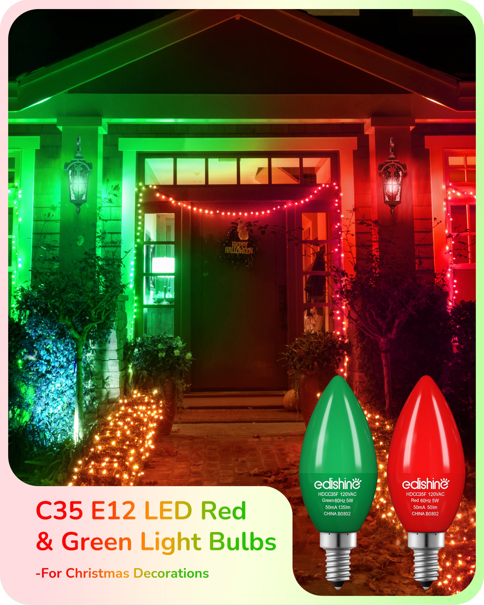 缺货下架EDISHINE Dimmable Red Green Light Bulb (6 Pack)-HDCC35J