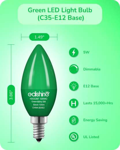 EDISHINE Dimmable Green Light Bulb (6 Pack)-HDCC35G-B2B