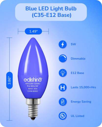 EDISHINE Dimmable Blue Light Bulb (6 Pack)-HDCC35H-B2B