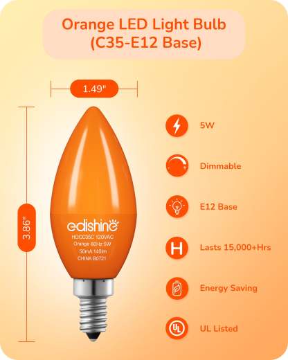 缺货下架EDISHINE 6 Pack Orange Dimmable Light Bulb-HDCC35B