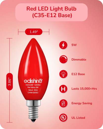 EDISHINE Dimmable Red Light Bulb (6 Pack)-HDCC35F-B2B