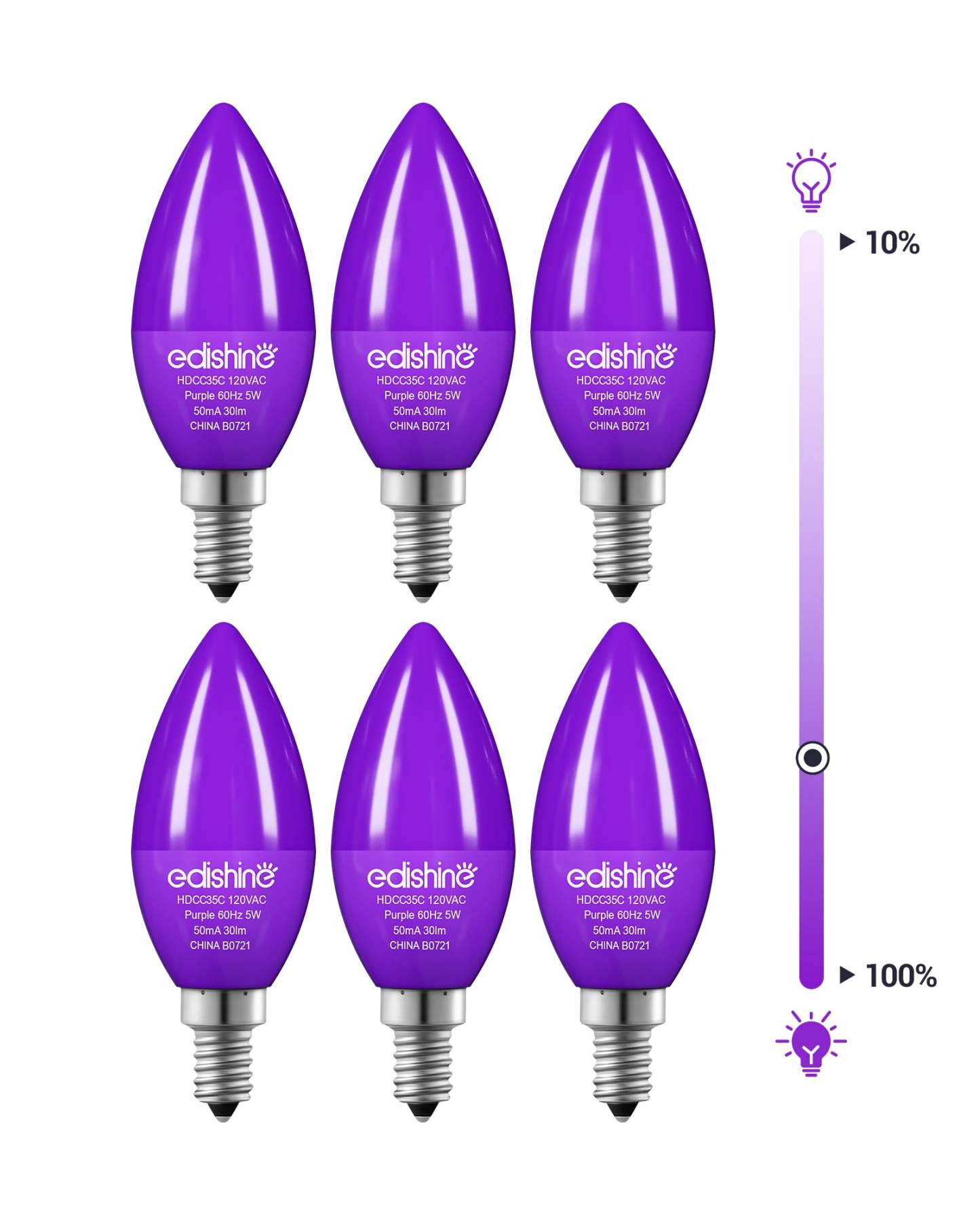EDISHINE 6 Pack Dimmable Purple Light Bulb-HDCC35A