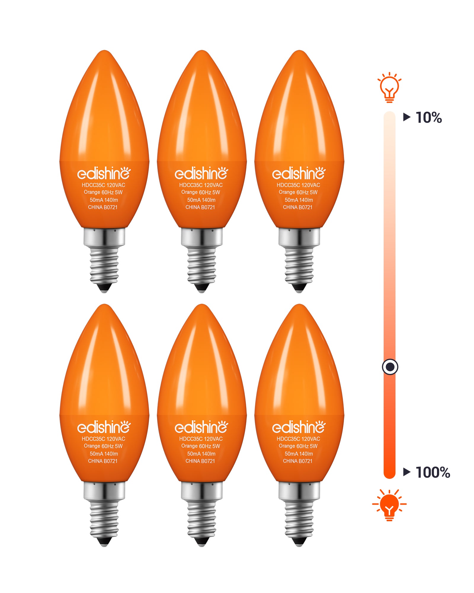 缺货下架EDISHINE 6 Pack Orange Dimmable Light Bulb-HDCC35B