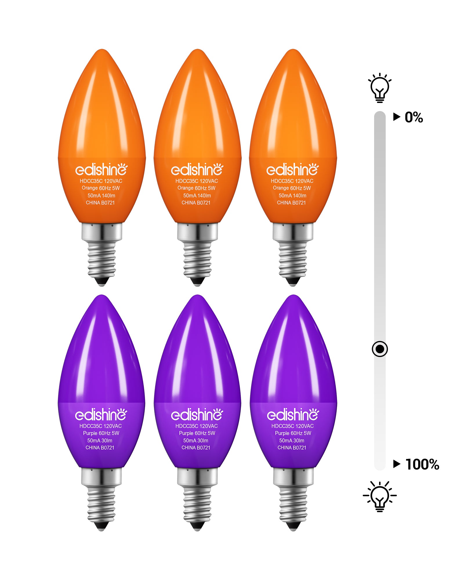 缺货下架EDISHINE 6 Pack Purple & Orange Dimmable Light Bulb-HDCC35C