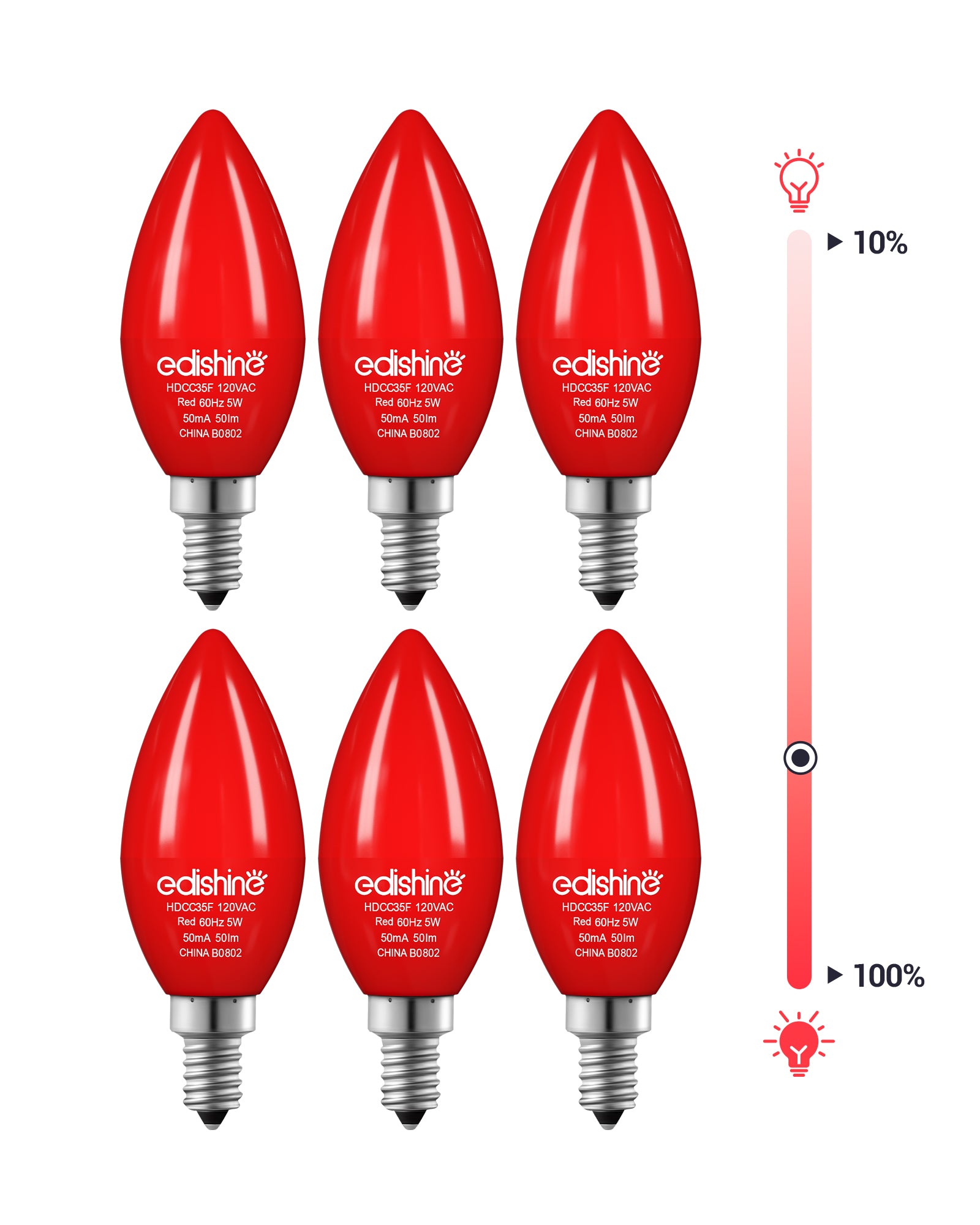EDISHINE Dimmable Red Light Bulb (6 Pack)-HDCC35F-B2B