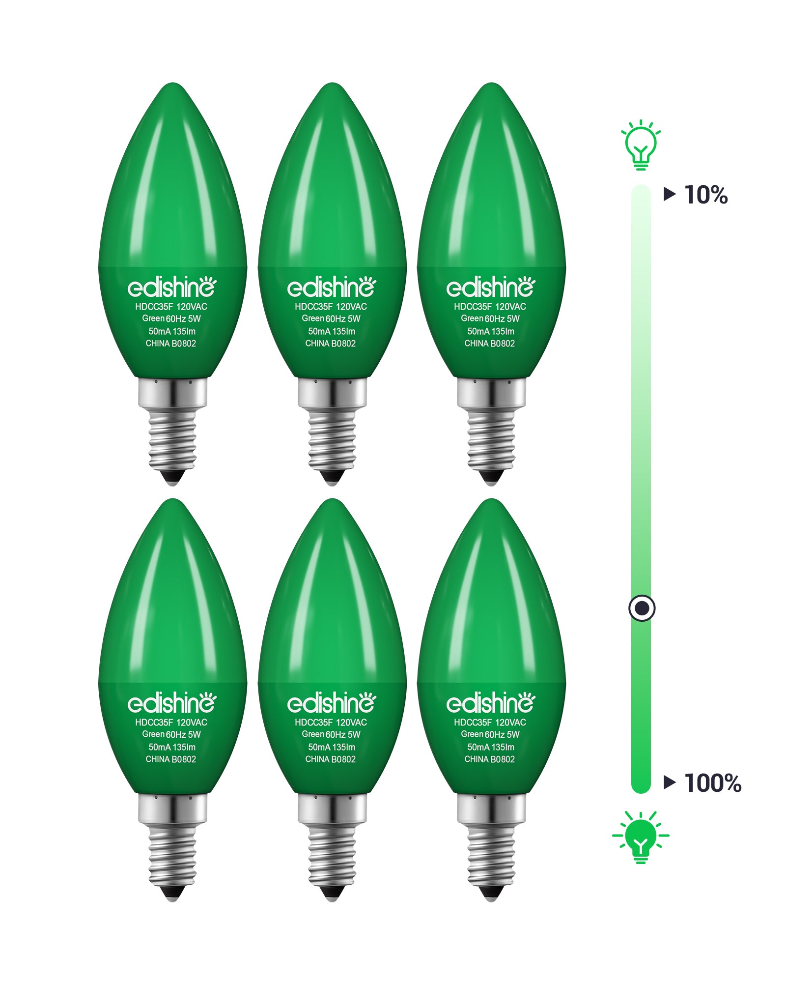 EDISHINE Dimmable Green Light Bulb (6 Pack)-HDCC35G-B2B