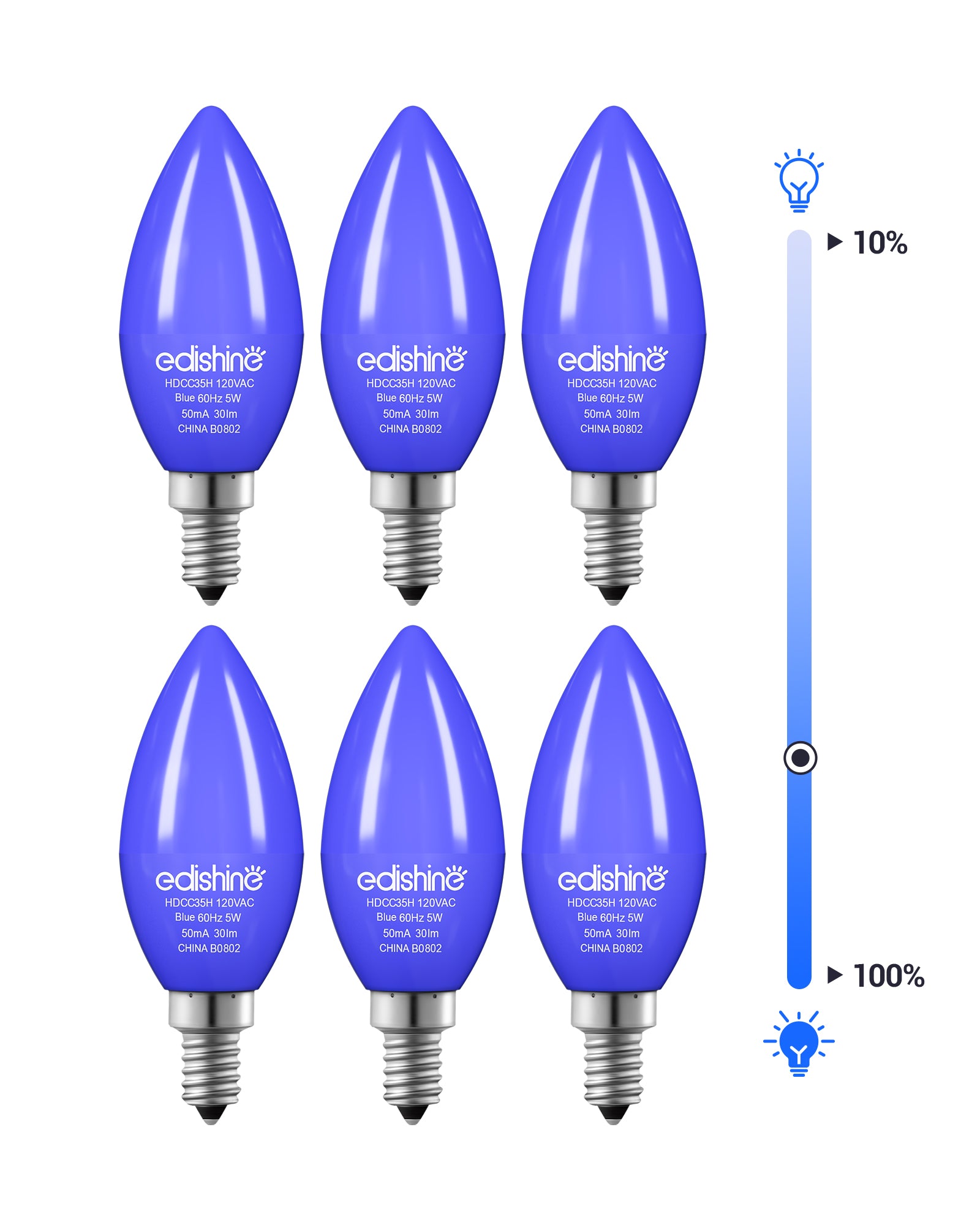 EDISHINE Dimmable Blue Light Bulb (6 Pack)-HDCC35H-B2B
