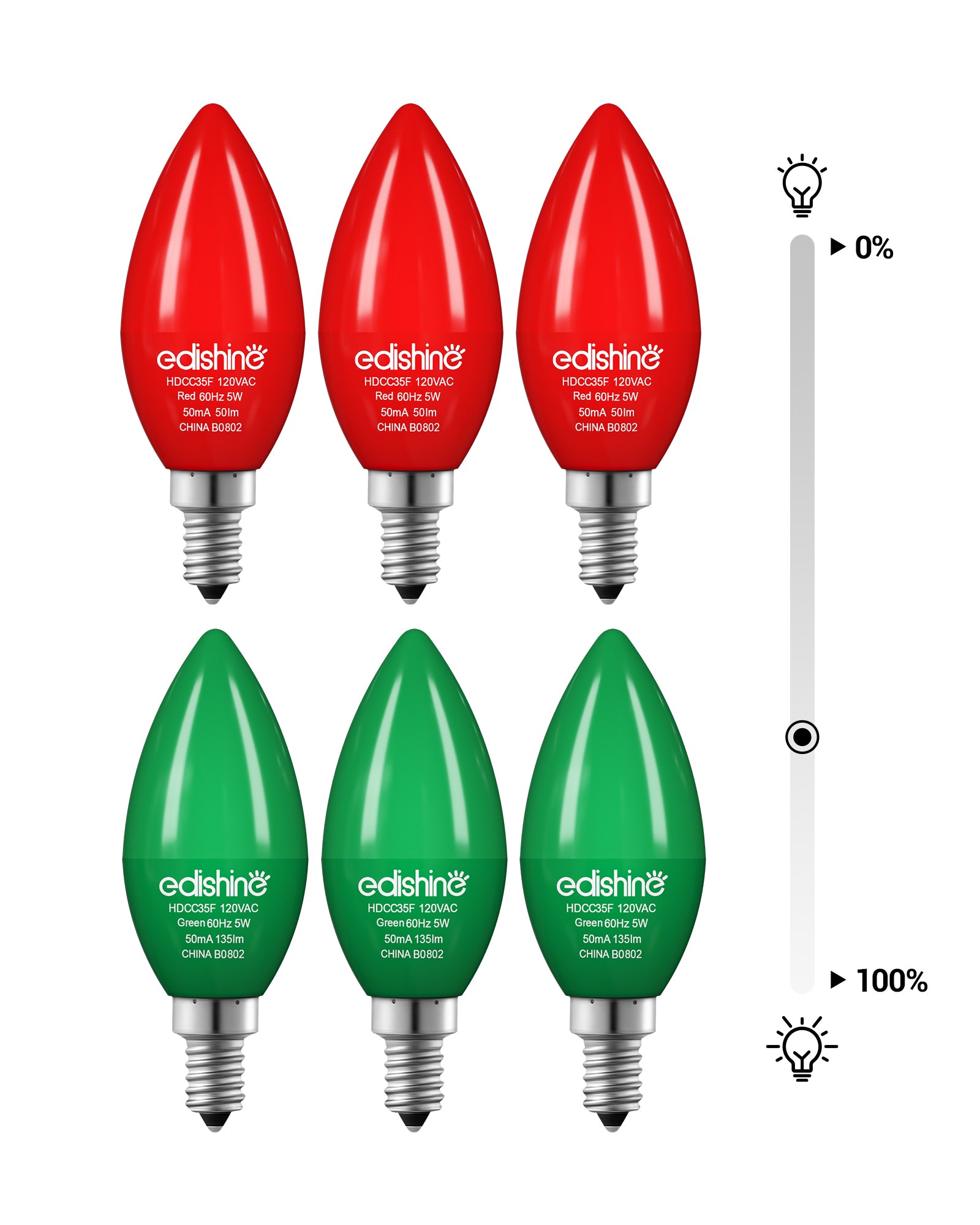 EDISHINE Dimmable Red Green Light Bulb (6 Pack)-HDCC35J-B2B