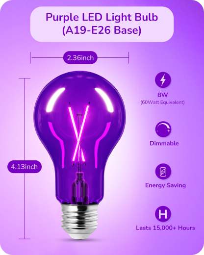 EDISHINE 4 Pack Dimmable Purple Light Bulb-HDCF19A