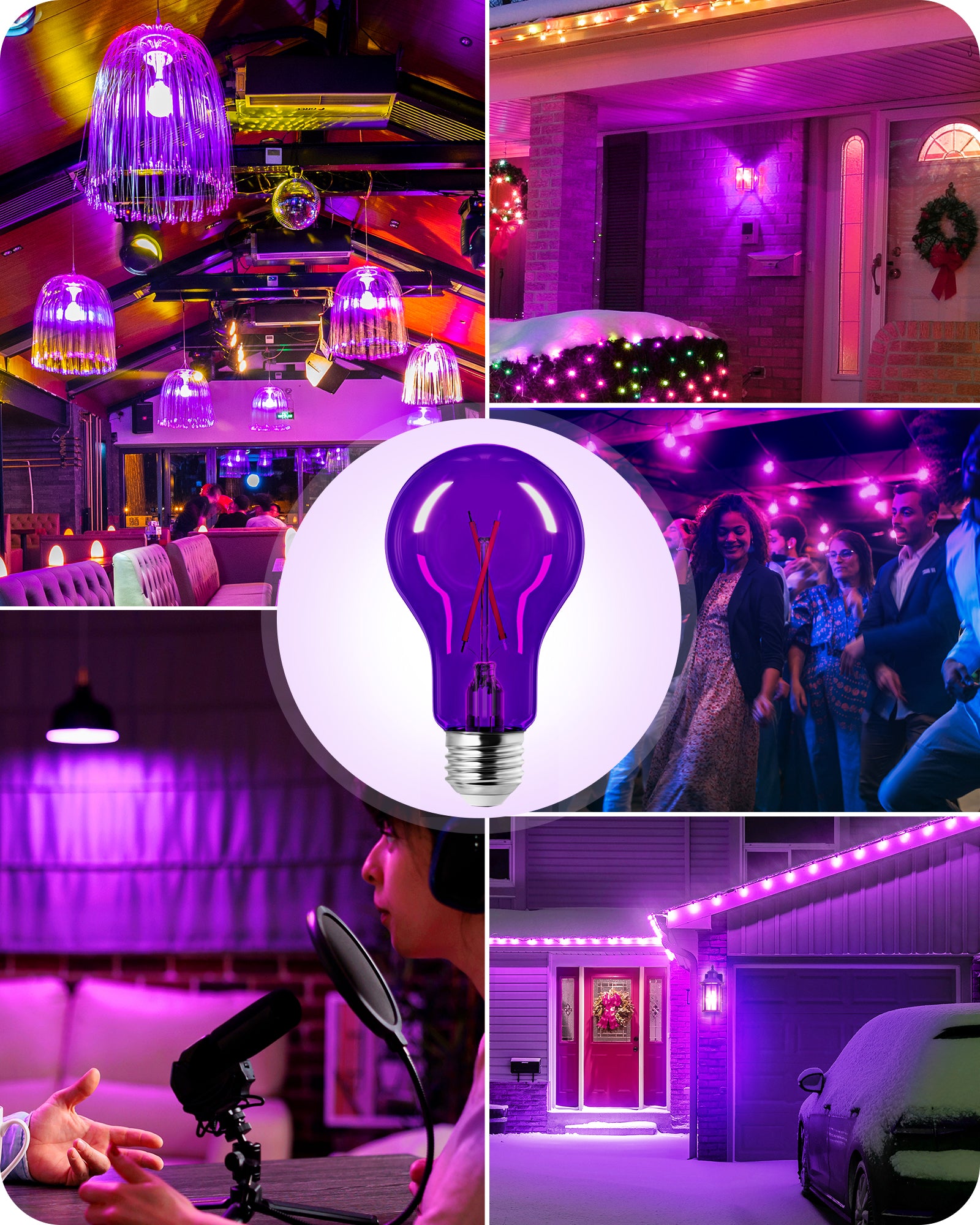 EDISHINE 4 Pack Dimmable Purple Light Bulb-HDCF19A