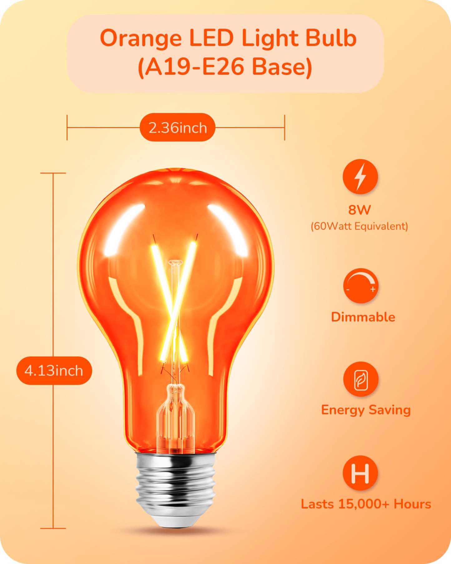 EDISHINE 4 Pack Dimmable Orange Light Bulb-HDCF19B-B2B