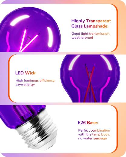 缺货下架EDISHINE 4 Pack Dimmable Purple & Orange Light Bulb-HDCF19C