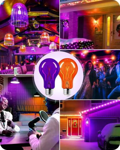 缺货下架EDISHINE 4 Pack Dimmable Purple & Orange Light Bulb-HDCF19C