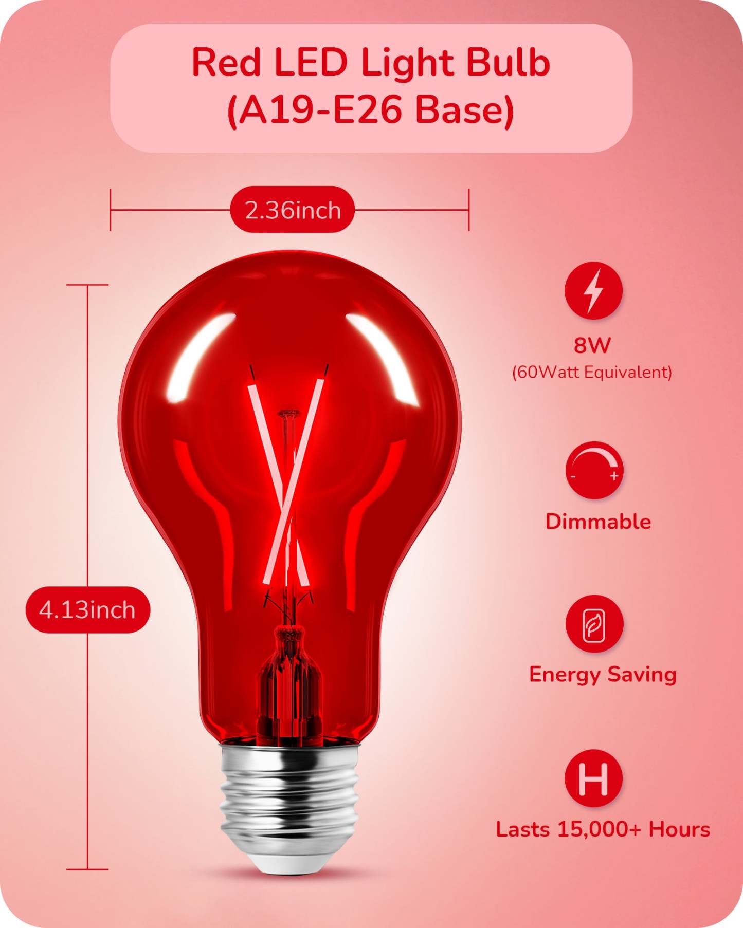 EDISHINE 4 Pack Dimmable Red Light Bulb-HDCF19F