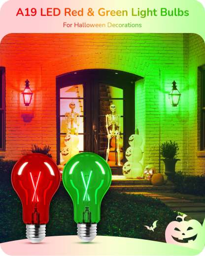 EDISHINE 4 Pack Red & Green Dimmable Light Bulb-HDCF19J-B2B