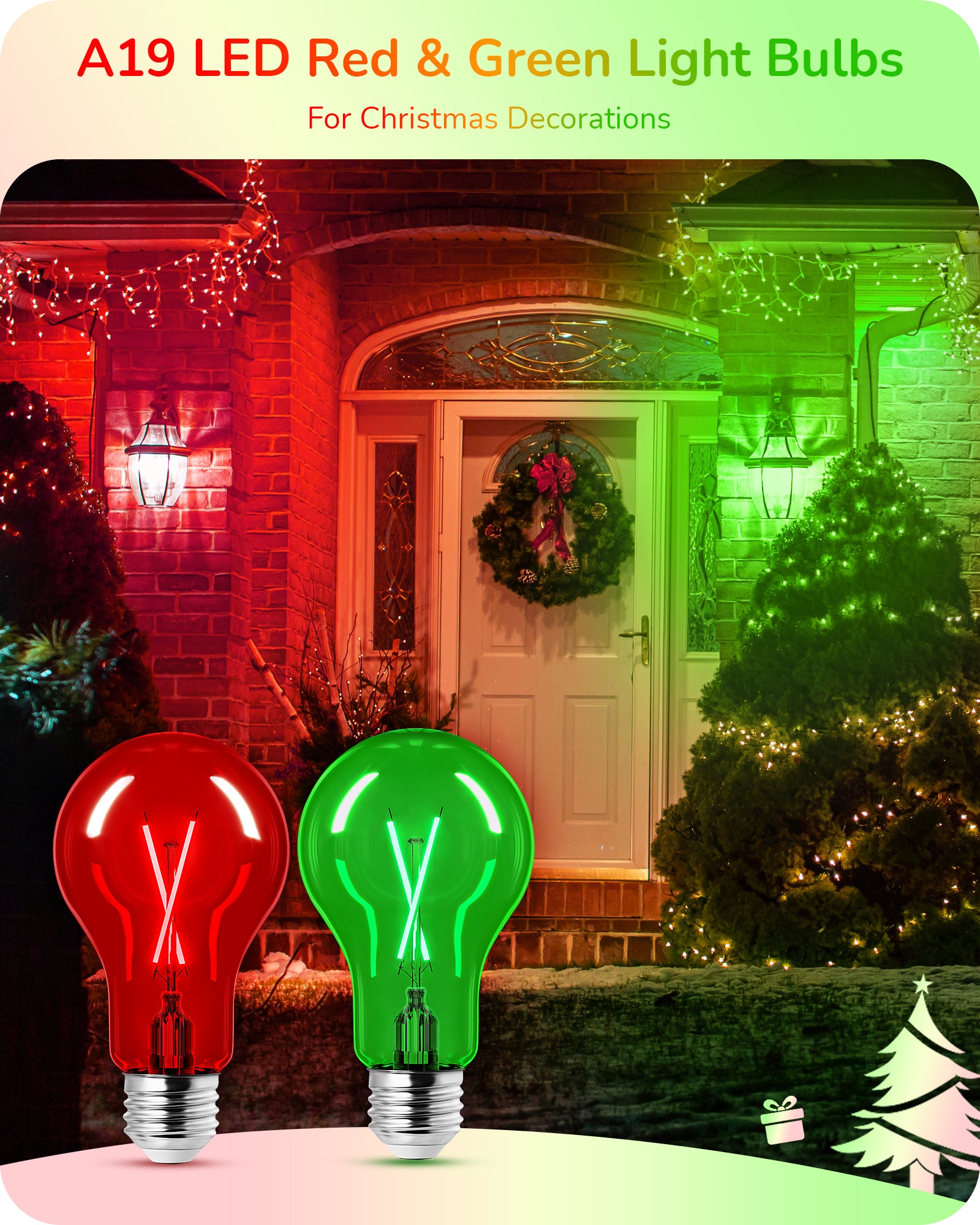 EDISHINE 4 Pack Red & Green Dimmable Light Bulb-HDCF19J-B2B