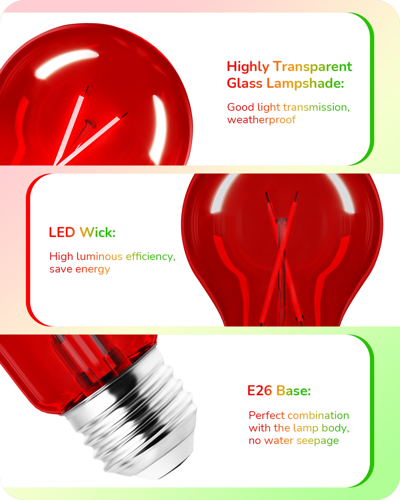 EDISHINE 4 Pack Red & Green Dimmable Light Bulb-HDCF19J-B2B
