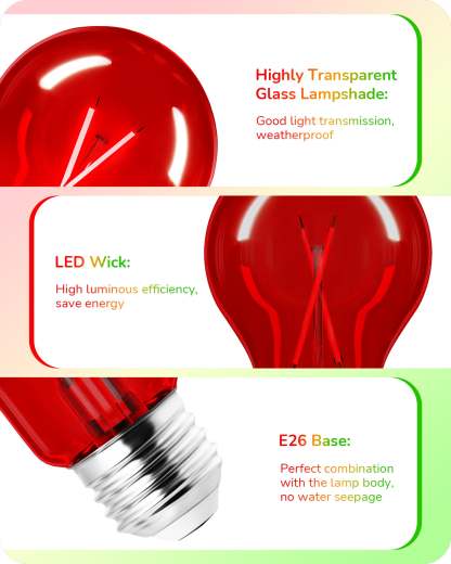 EDISHINE 4 Pack Red & Green Dimmable Light Bulb-HDCF19J-B2B