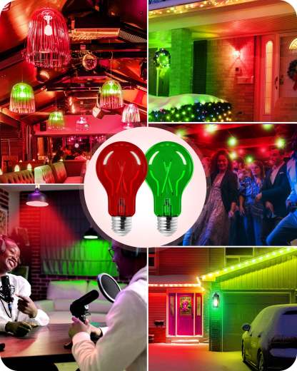 EDISHINE 4 Pack Red & Green Dimmable Light Bulb-HDCF19J-B2B