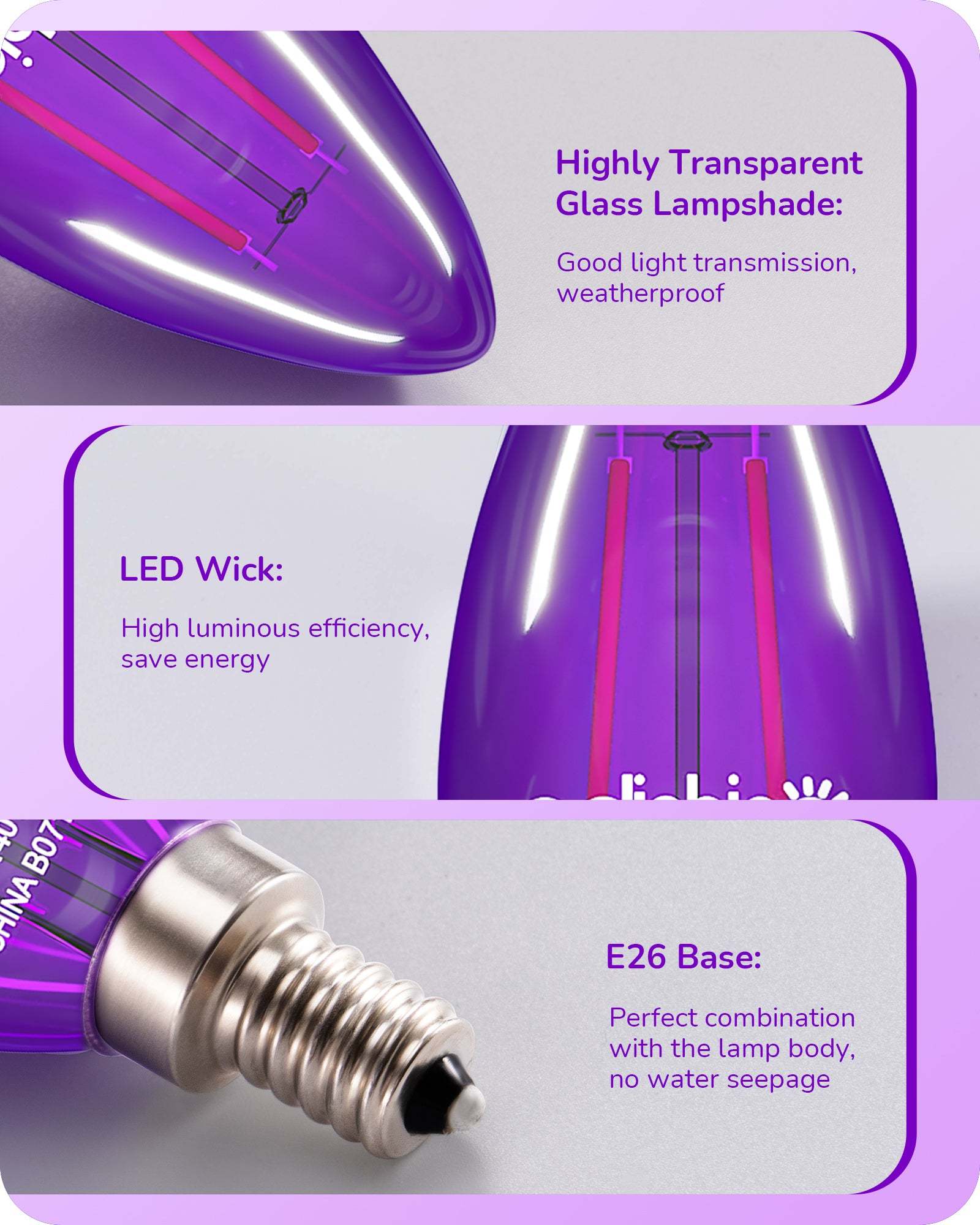 EDISHINE 6 Pack Dimmable Purple Light Bulb-HDCF35A