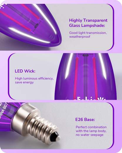 EDISHINE 6 Pack Dimmable Purple Light Bulb-HDCF35A