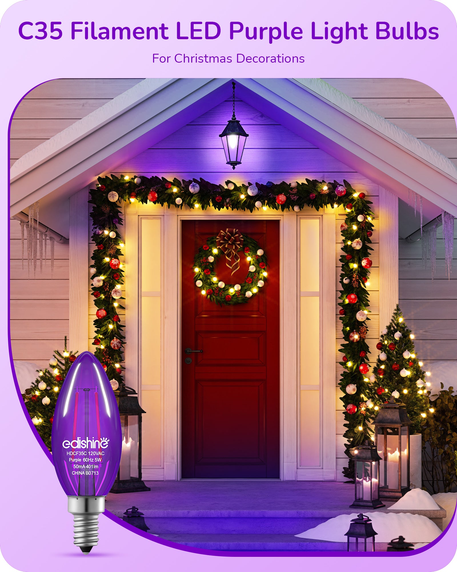 EDISHINE 6 Pack Dimmable Purple Light Bulb-HDCF35A