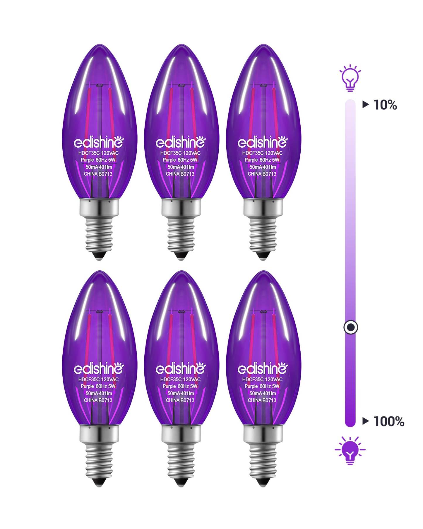EDISHINE 6 Pack Dimmable Purple Light Bulb-HDCF35A
