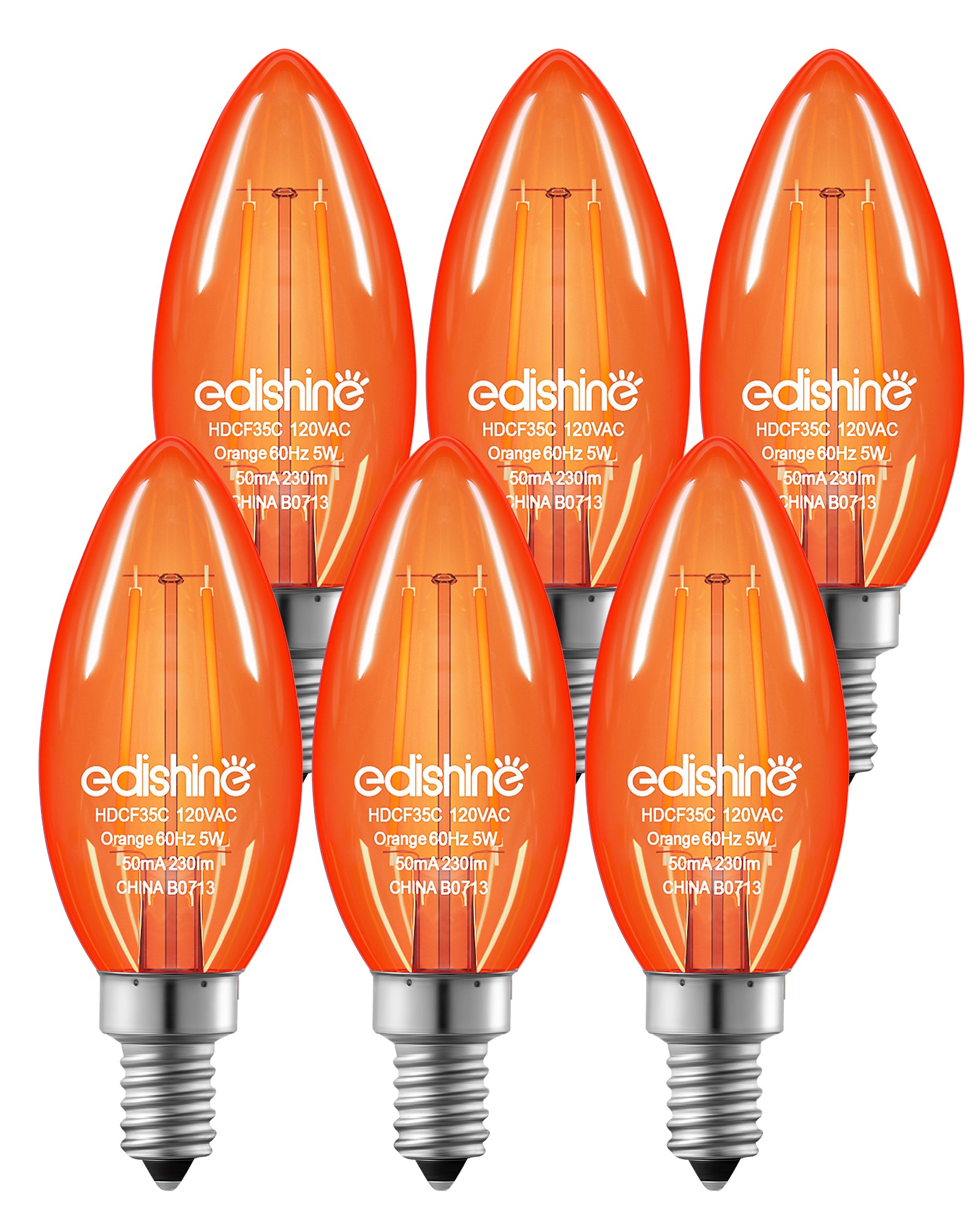 缺货下架EDISHINE 6 Pack Dimmable Orange Light Bulb-HDCF35B
