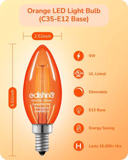 缺货下架EDISHINE 6 Pack Dimmable Orange Light Bulb-HDCF35B