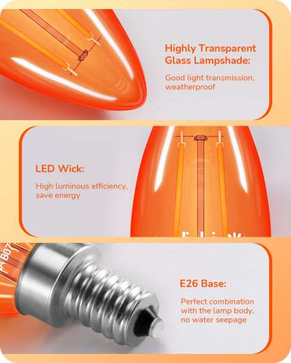 缺货下架EDISHINE 6 Pack Dimmable Orange Light Bulb-HDCF35B